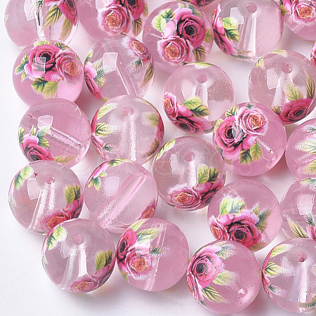 Printed & Spray Painted Transparent Glass Beads X-GLAA-S047-04A-03-1