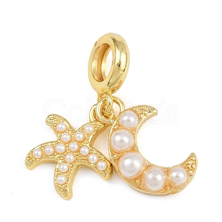 Brass Starfish Moon European Dangle Charms KK-I352-15G-1