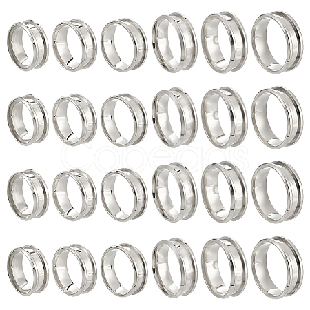24Pcs 6 Styles 201 Stainless Steel Grooved Finger Ring Settings STAS-ME0003-12P-1