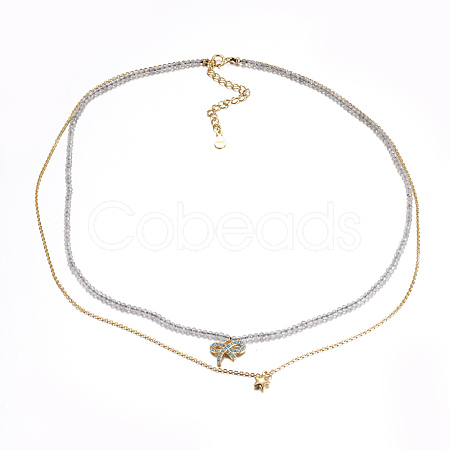 Faceted Natural Labradorite Tiered Necklaces NJEW-F212-13G-1