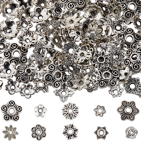 300Pcs 10 Style Tibetan Style Alloy Flower Bead Caps FIND-SC0008-75-1