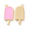 Brass Enamel Pendants, Ice-Lolly, Real Platinum Plated, Real 18K Gold Plated, Pearl Pink, 20x9x2mm, Hole: 1.5mm