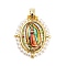 Rack Plating Brass Enamel Pendants, with Plastic Imitation Pearl, Long-Lasting Plated, Cadmium Free & Lead Free, Real 18K Gold Plated, Oval with Virgin Mary Charm, Gold, 28x22.5x6mm, Hole: 4.5x3.5mm