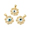 Handmade Evil Eye Lampwork Pendants, with Brass Cubic Zirconia Finding, Cadmium Free & Lead Free, Real 18K Gold Plated, Flat Round Charm, White, 20.5x17.5x3.3mm, Hole: 3x4.3mm