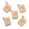 Brass Micro Pave Clear Cubic Zirconia Pendants, Long-Lasting Plated, with Jump Rings & Enamel, Rectangle with Heart, Real 18K Gold Plated, Orange, 16.8x13.7x2.5mm, Hole: 3mm, jump ring: 5x1.8mm.