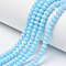 Opaque Solid Color Glass Beads Strands, Faceted, Rondelle, Cyan, 8x6mm, Hole: 1mm, about 63~65pcs/strand, 39~40cm