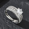 Adjustable Brass Finger Rings with Round Cubic Zirconia Center & Baguette Accents for Women CU-CBA7E55-16P-1