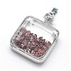 Mixed Stone Floating Locket Pendants with Glass and Platinum Tone Brass Findings G-F228-66-RS-2