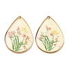 Brass & Transparent Epoxy Resin & Dried Flower Pendants RESI-G133-02G-2