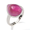 Natural Banded Agate Teardrop Adjustable Rings RJEW-K371-08S-11-2