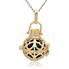 Golden Tone Brass Hollow Round Cage Pendants KK-J235-06G-1