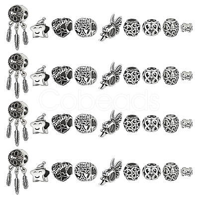 36Pcs 9 Styles Alloy European Beads MPDL-ME0001-09-1