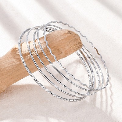 5Pcs 304 Stainless Steel Bangle Set for Women LS-BJEW-S162-01B-P-1