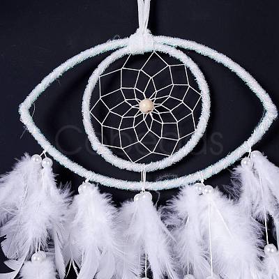 Handmade Eye Woven Net/Web with Feather Wall Hanging Decoration HJEW-K035-01-1