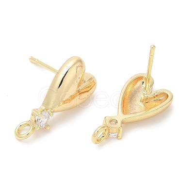 Brass with Glass Studs Earring Findings KK-K333-42G-1