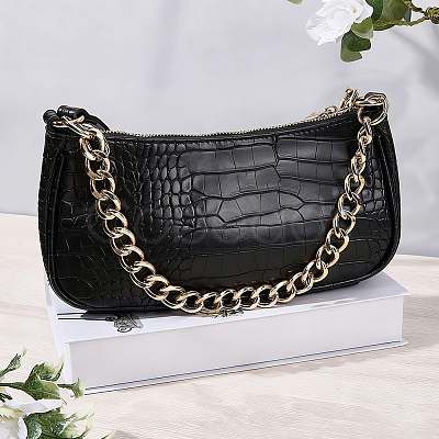 2Pcs 2 Styles Aluminum Chain & White Round Plastic Imitaiton PearlBeaded Bag Extender Chains HJEW-BM0001-43-1