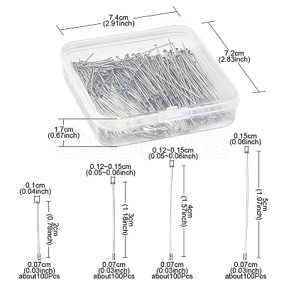 400Pcs 4 Styles 304 Stainless Steel Flat Head Pins STAS-YW0001-72-1