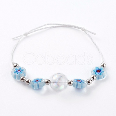 Adjustable Handmade Millefiori Glass Beaded Bracelets BJEW-JB06074-02-1