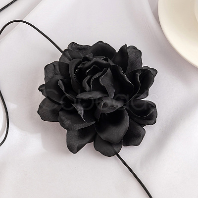 1Pc Retro Cloth Rose Flower Waxed Cord Wrap Choker Necklaces for Women NJEW-CP0001-05A-1