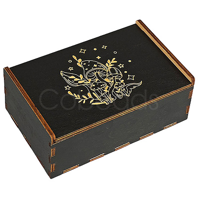 Rectangle Engraved Plywood Wooden Tarot Storage Boxes with Sliding Lid CON-WH20008-10D-1