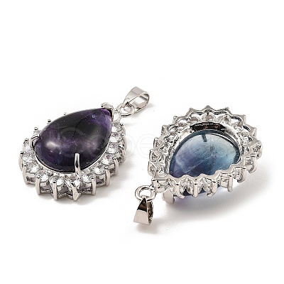 Natural Fluorite & Rhinestone Pendants G-K338-31P-01-1