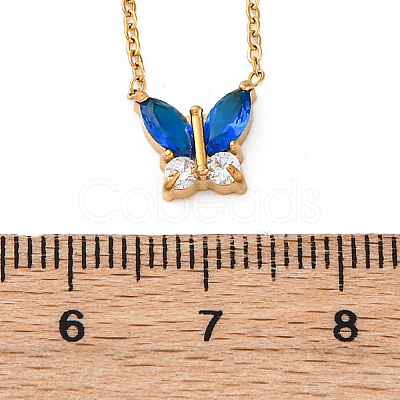304 Stainless Steel Cubic Zirconia Butterfly Pendant Necklaces LS-NJEW-Z057-05A-G-1