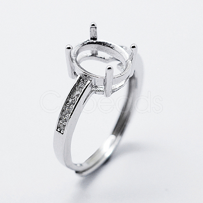 Anti-Tarnish Rhodium Plated 925 Sterling Silver Finger Ring Components STER-G027-18P-1