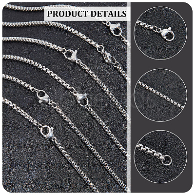 10Pcs 304 Stainless Steel Box Chain Necklaces Set for Men Women NJEW-NB0001-14-1