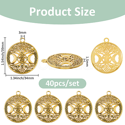 40Pcs Tibetan Style Hollow Alloy Pendants TIBEP-FH0001-29AG-1