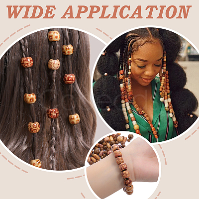 300Pcs 3 Styles Printed Natural Wood Beads WOOD-ME0001-12-1