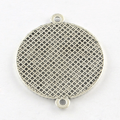 Tibetan Style Alloy Flat Round Cabochon Connector Settings TIBE-Q038-001F-AS-RS-1