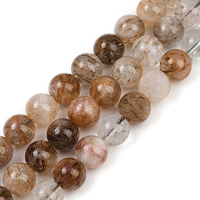 Natural Black Gold Rutilated Quartz Beads Strands G-H093-B03-10mm-1