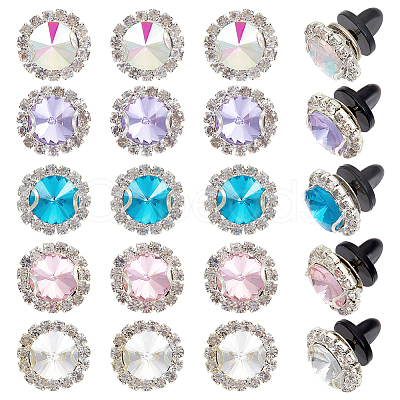 20Pcs 5 Styles Flat Round Brass Glass Brooches JEWB-PH01292-1