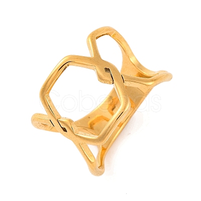 Ion Plating(IP) 304 Stainless Steel Hollow Hexagon Finger Rings for Women RJEW-S414-26B-G-1
