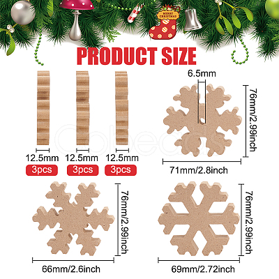 BENECREAT 9Pcs 3 Style Snowflake MDF Wood Blank Display Decorations AJEW-BC0002-07-1