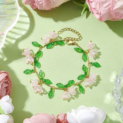 Flower Glass & Acrylic Charm Bracelets BJEW-JB10443-04-1