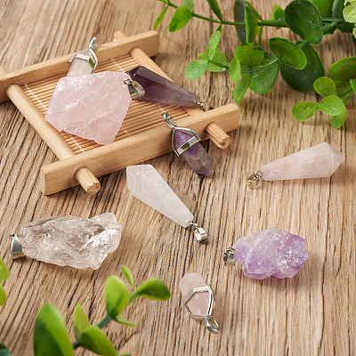 9Pcs 9 Styles Natural Gemstone Pendants G-PJ0001-02-1