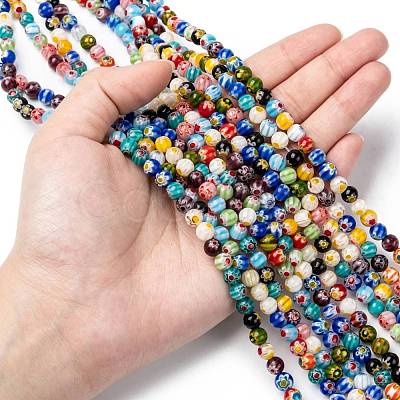 Round Handmade Millefiori Glass Beads Strands LK-R004-81-1