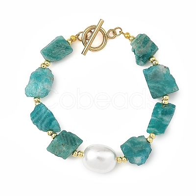 Raw Natural Amazonite and Oval Shell Pearl Beaded Bracelets BJEW-JB14389-1