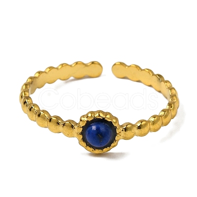 Round Natural Lapis Lazuli Finger Rings RJEW-Q822-50G-03-1