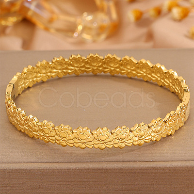 304 Stainless Steel Lotus Flower Hinged Cuff Bangles for Women WGFB475-01-1