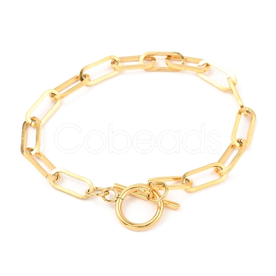 Unisex PVD Vacuum Plating 304 Stainless Steel Paperclip Chain Bracelets BJEW-H541-03A-G-1