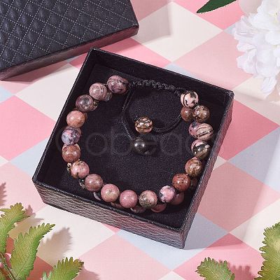 Natural Rhodonite Braided Bead Bracelet BJEW-SW00001-17-1