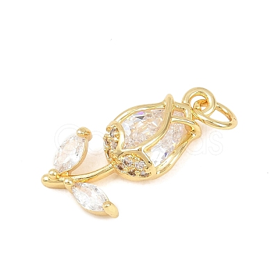 Brass Micro Pave Clear Cubic Zirconia Pendants KK-F931-13G-02-1