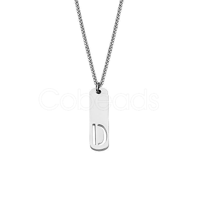 304 Stainless Steel Rectangle with Laser Cut Initial Pendant Necklaces FS-WG71FEF-08-1