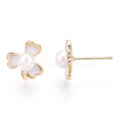 Clover Natural Pearl Stud Earrings with Enamel PEAR-N020-05O-1