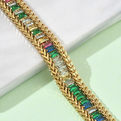 304 Stainless Steel & Glass Wheat Chain Double Layers Bracelets for Women BJEW-F540-08G-1
