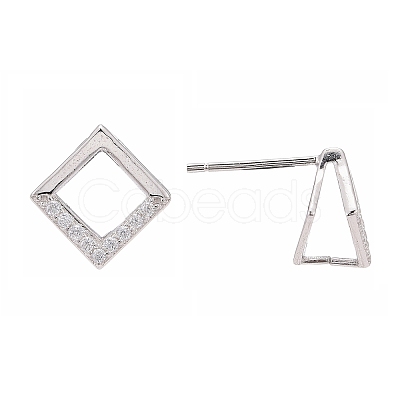 Rhodium Plated 925 Sterling Silver Stud Earring Findings X-STER-F048-28P-1