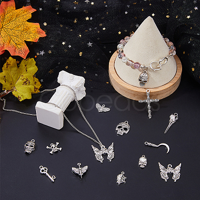 60Pcs 12 Styles Halloweem Themed Tibetan Style Alloy Pendants TIBEP-DC0001-35-1