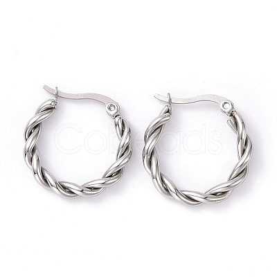 Non-Tarnish 304 Stainless Steel Twist Rope Hoop Earrings for Women Hand Polished EJEW-G298-07A-P-1
